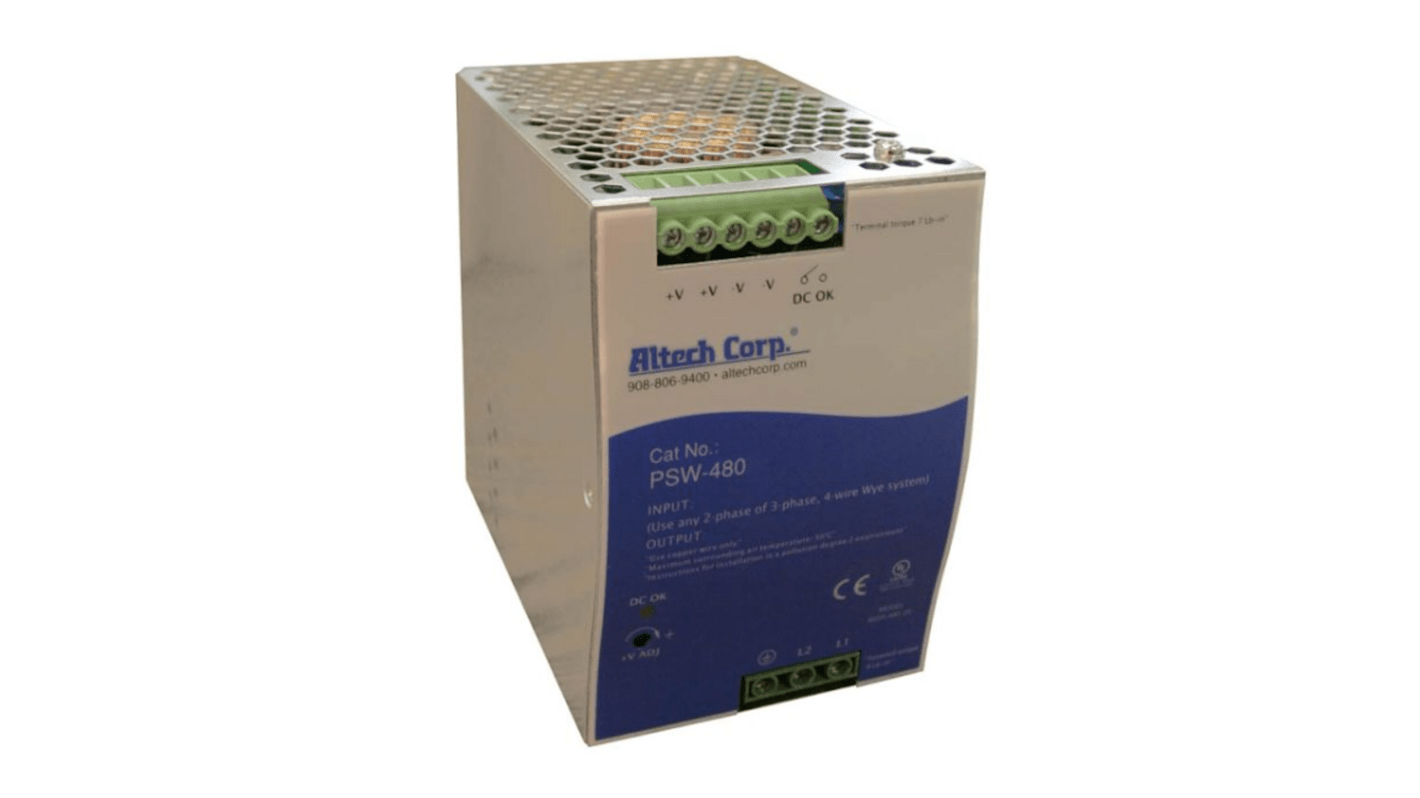 Fuente de alimentación de montaje en carril DIN Altech, PSW-480, 1 salida 24V dc 20A 480W