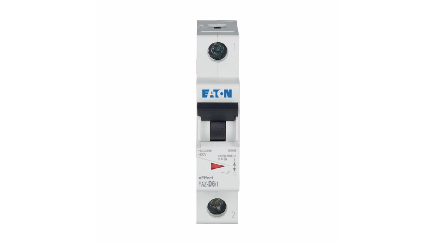 Eaton xEffect MCB, 1P, 6A Curve D, 240V AC, 48V DC, 10 kA Breaking Capacity