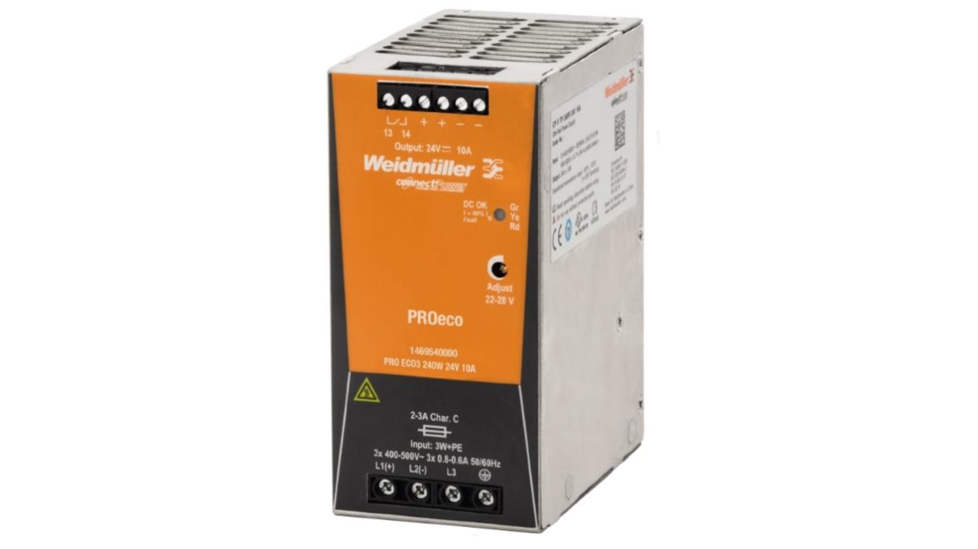 Weidmüller PRO ECO Switched Mode DIN Rail Power Supply, 320 → 575 V ac / 450 → 800V dc ac, dc Input, 24V