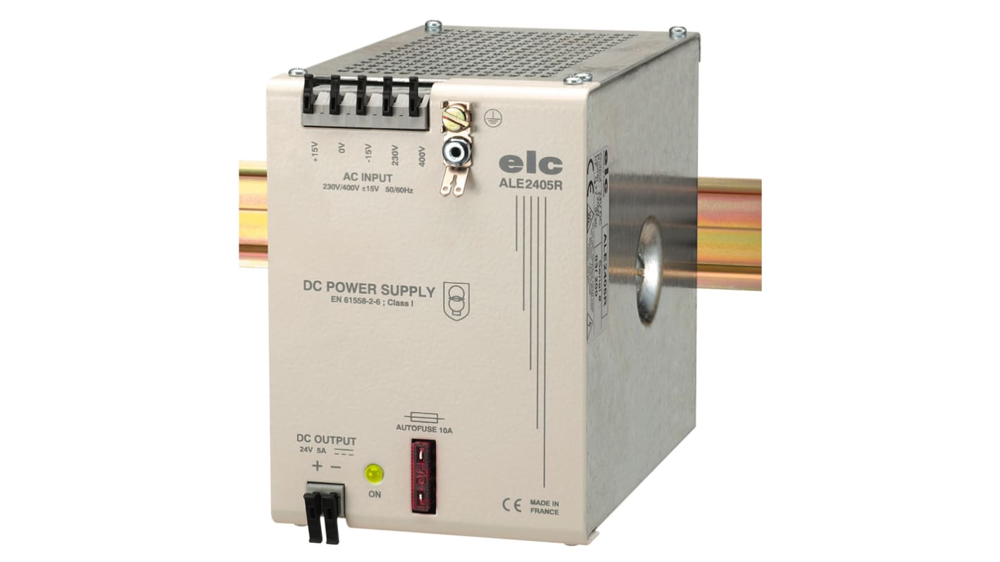 ELC Linear DIN Rail Power Supply, 230 → 400V ac ac Input, 24V dc dc Output, 5A Output, 120W