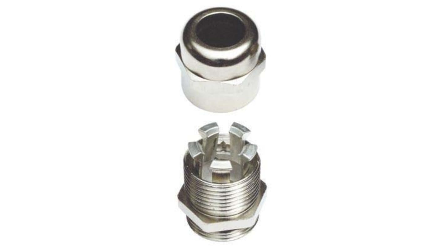 SIB WADI-TEC Series Metallic Nickel Plated Brass Cable Gland, M25 Thread, 10mm Min, 14.5mm Max, IP68