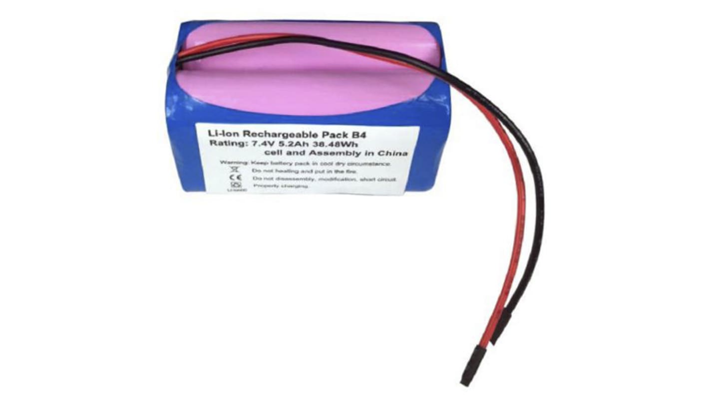 RS PRO 7.4V Lithium-Ion Rechargeable Battery Pack, 5.2Ah - Pack of 1