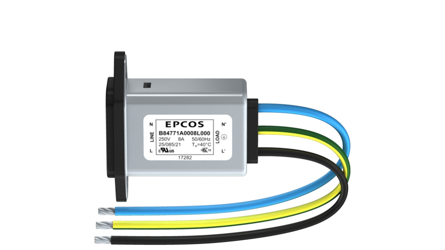 EPCOS 12A, 250 V ac/dc Male Panel Mount IEC Inlet Filter B84771M0012L000, Wire