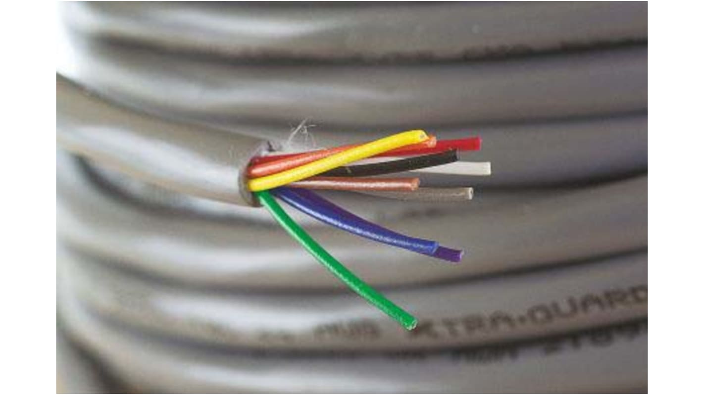 Cable multiconductor Alpha Wire Xtra-Guard 1 de 10 núcleos, 0,23 mm², Ø ext. 6.2mm, long. 30m, 300 V, Pirorretardante,