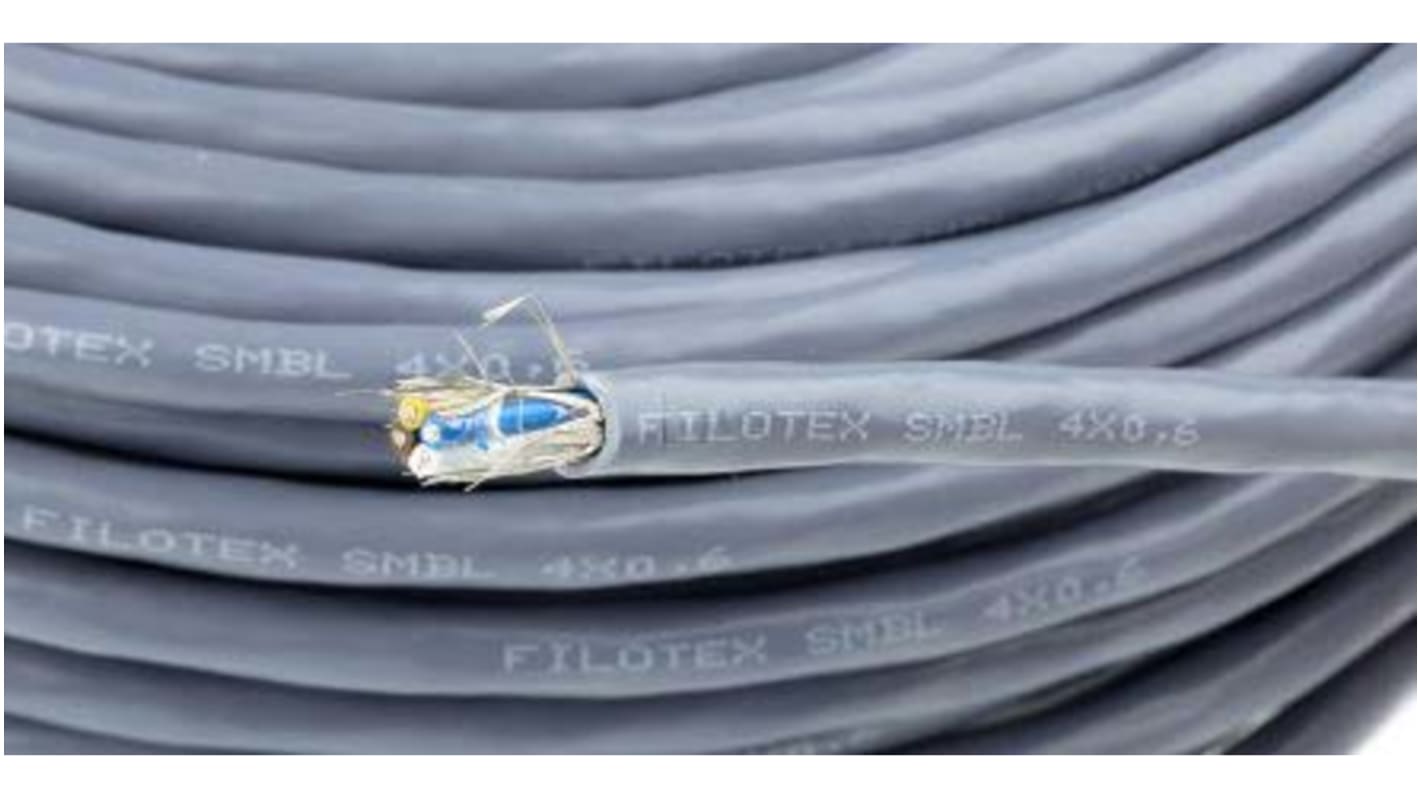 Nexans Draveil Multicore Data Cable, 0.22 mm², 2 Cores, 24 AWG, Unscreened, 100m, Grey Sheath