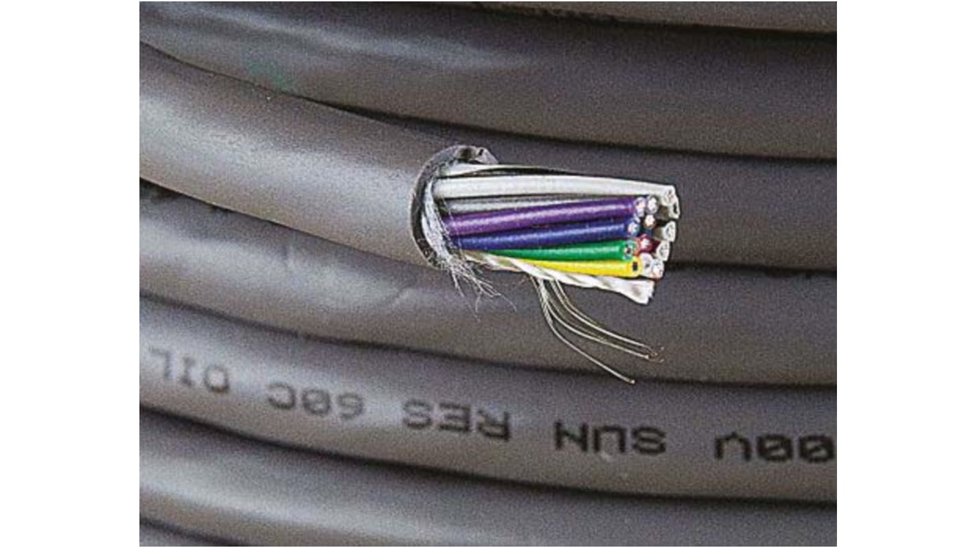 Alpha Wire Xtra-Guard 1 Multicore Industrial Cable, 15 Cores, 0.23 mm², Screened, 30m, Grey PVC Sheath, 24 AWG