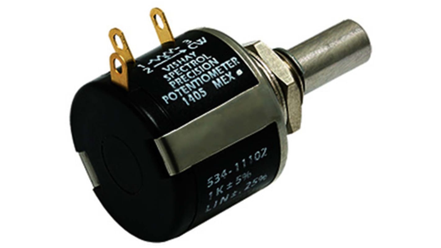 Vishay 534 Series Wirewound Potentiometer with a 6 mm Dia. Shaft 10-Turn, 20kΩ, ±5%, 2W, ±20ppm/°C, Panel Mount