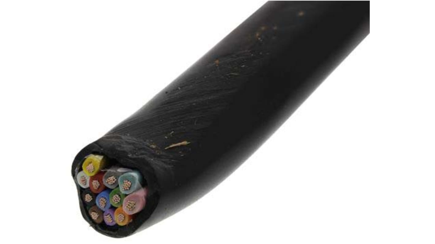 RS PRO Multicore Data Cable, 0.22 mm², 12 Cores, 24 AWG, Unscreened, 100m, Black Sheath