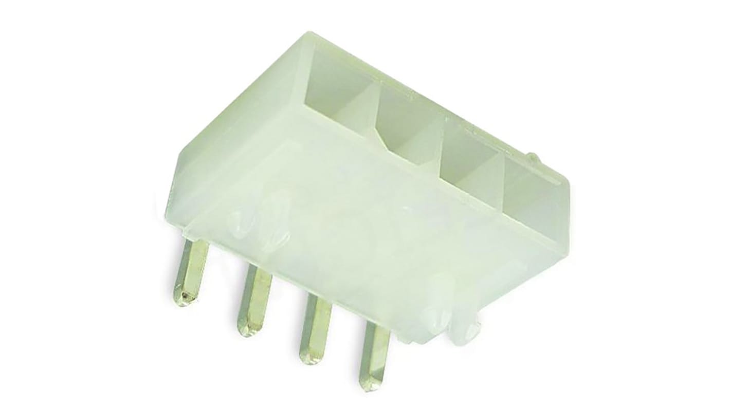 Molex Mini-Fit Jr. Series Right Angle Through Hole PCB Header, 4 Contact(s), 4.2mm Pitch, 1 Row(s), Shrouded