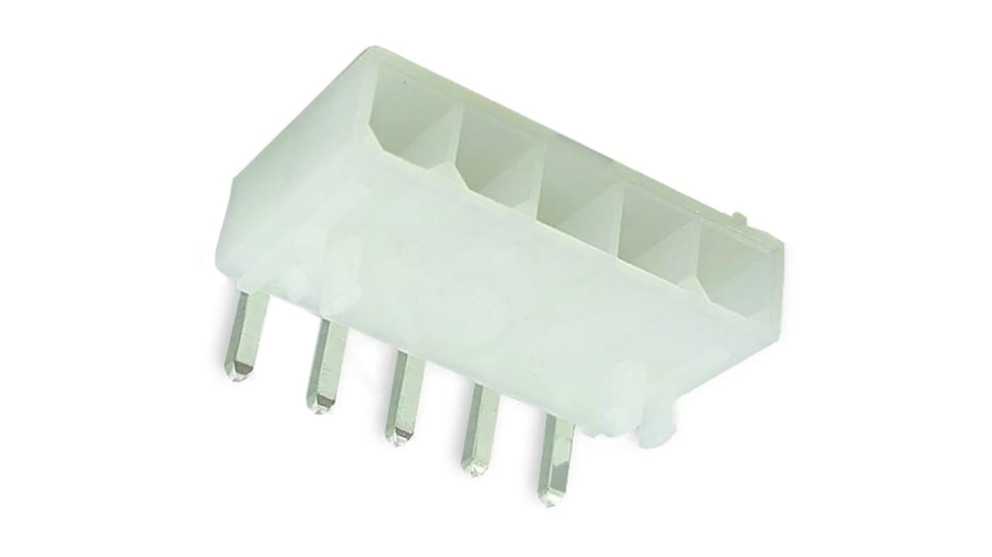 Molex Mini-Fit Jr. Series Right Angle Through Hole PCB Header, 5 Contact(s), 4.2mm Pitch, 1 Row(s), Shrouded