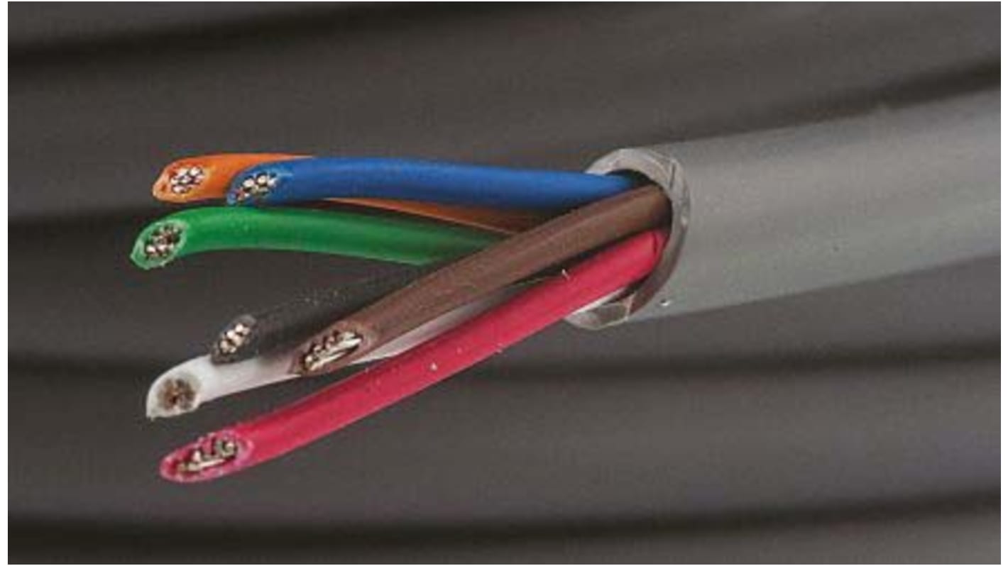 Alpha Wire Multicore Data Cable, 0.35 mm², 7 Cores, 22 AWG, Unscreened, 30m, Grey Sheath