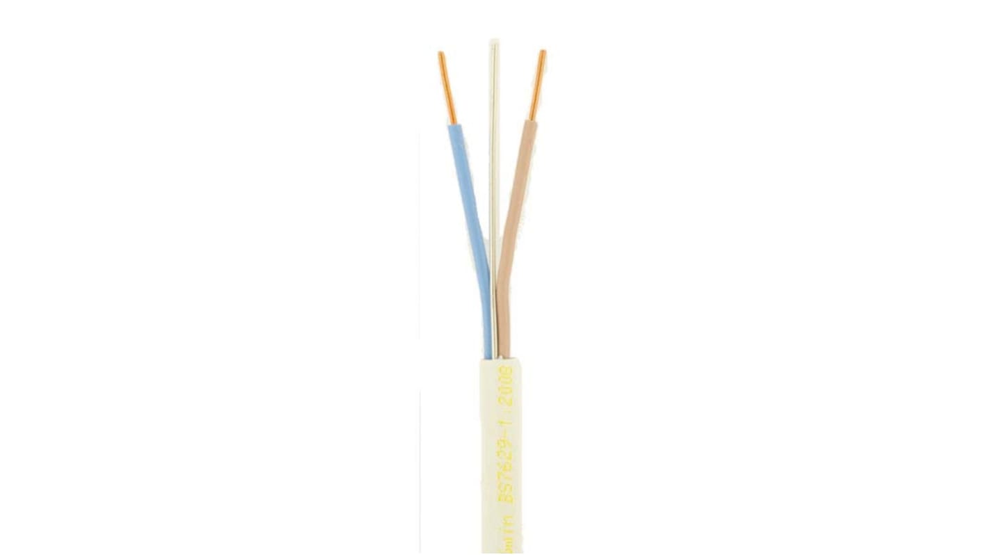 RS PRO 2 Core Power Cable, 1 mm², 100m, White, Fire Performance LSZH, 15 A, 500 V