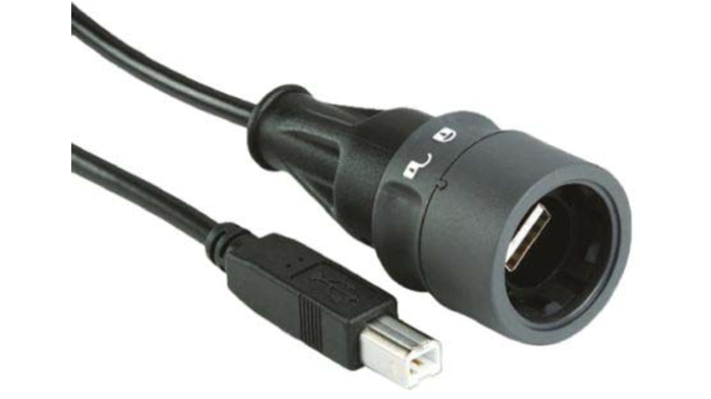 Bulgin USB-kabel, Sort, USB A til USB B, 2m