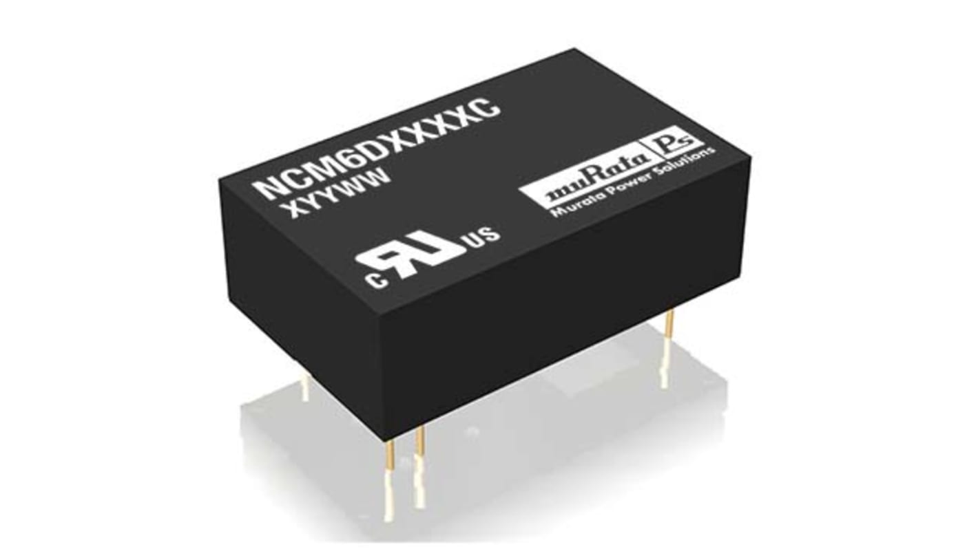 Murata Power Solutions NCM6 DC-DC Converter, ±15V dc/ ±200mA Output, 4.5 → 9 V dc Input, 6W, Through Hole, +85°C