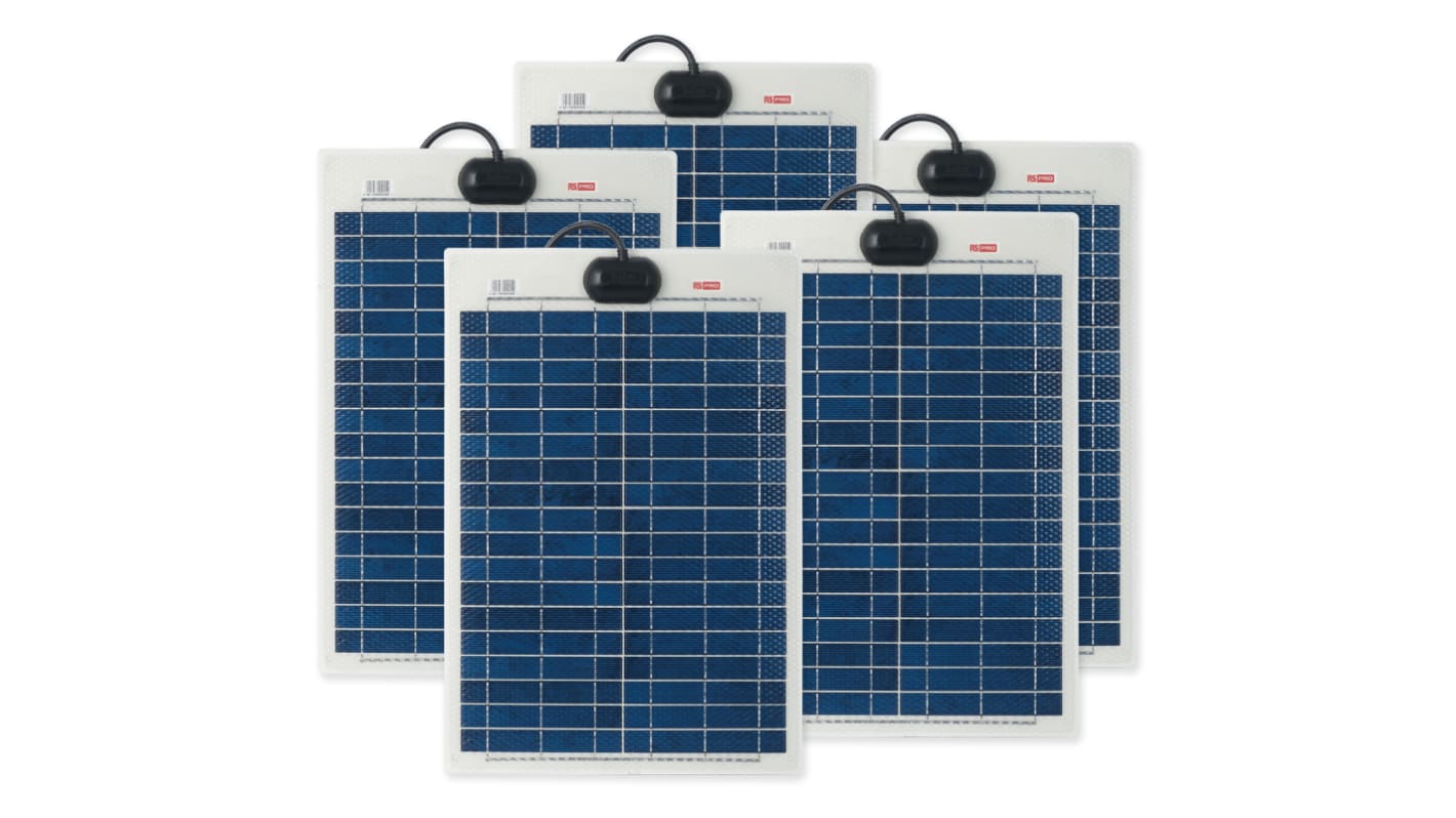 Solpanel, Polykrystallinsk, Mærkeeffekt: 20W, Spidseffekt: 60W, 21.6V