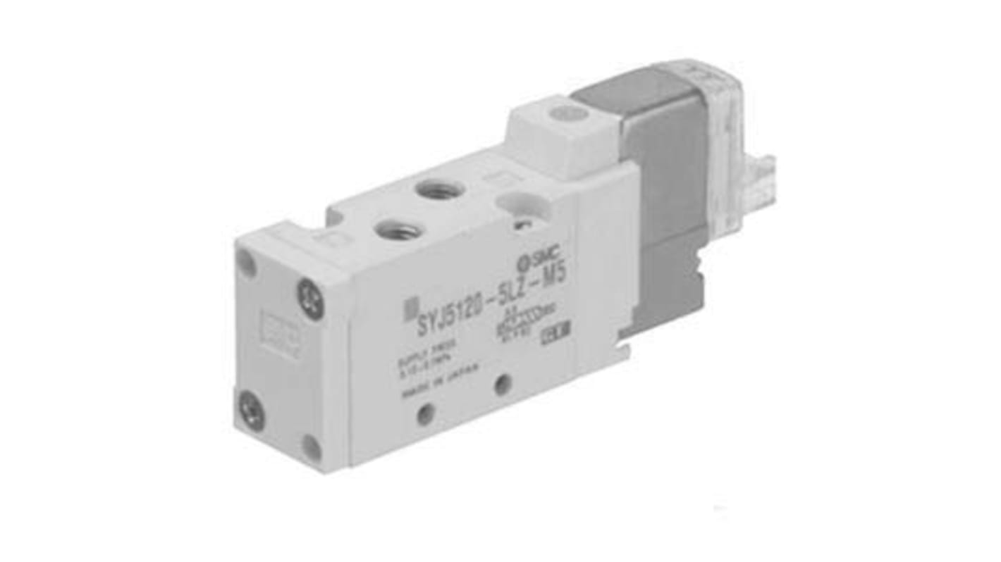 Electrodistributeur pneumatique SMC serie SYJ500 fonction 3/2, Bobine/Ressort, 24V c.c.