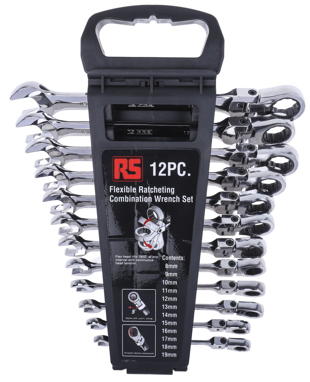 Professional Flex-Head Metric Ratcheting Combination Wrench, 12-Piece