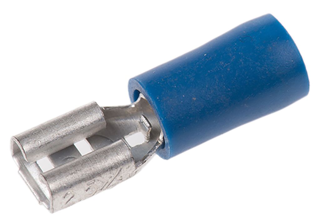 RS PRO Blue Insulated Female Spade Connector, Receptacle, 4.8 x 0.5mm Tab  Size, 1.5mm² to 2.5mm²