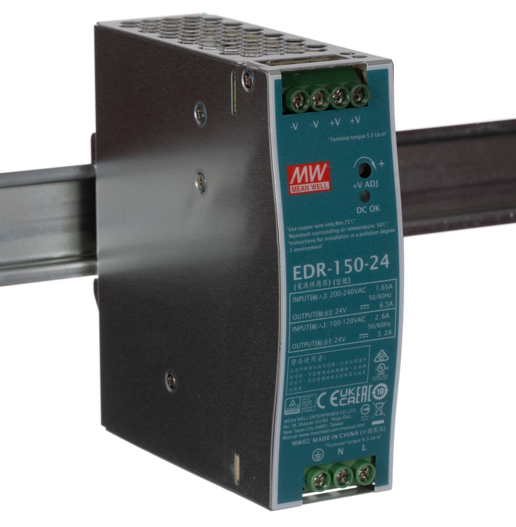Mean Well EDR Switch Mode DIN Rail Power Supply 90 → 264V ac Input, 24V ...