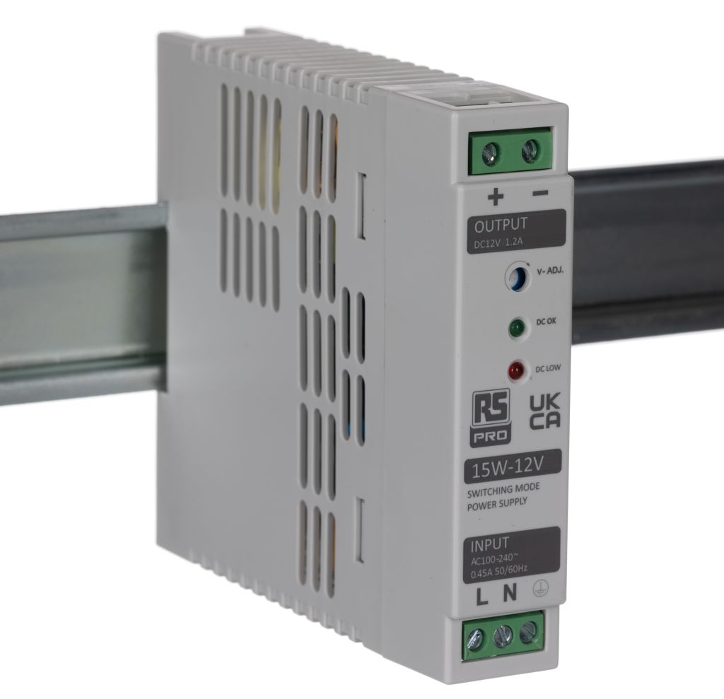 RS PRO Switch Mode DIN Rail Power Supply 230V ac Input, 12V dc Output ...