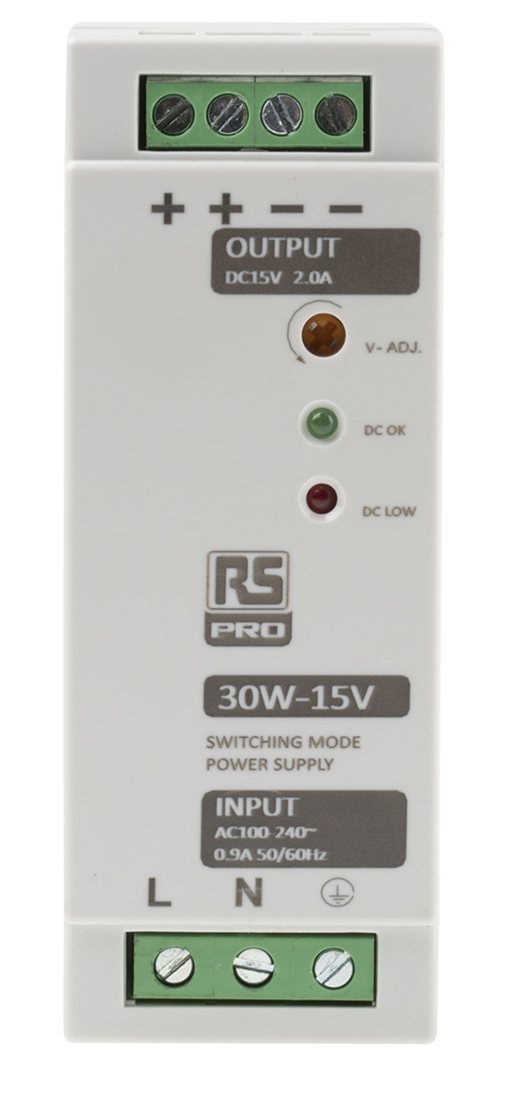 RS PRO Switch Mode DIN Rail Power Supply 230V ac Input, 15V dc Output ...