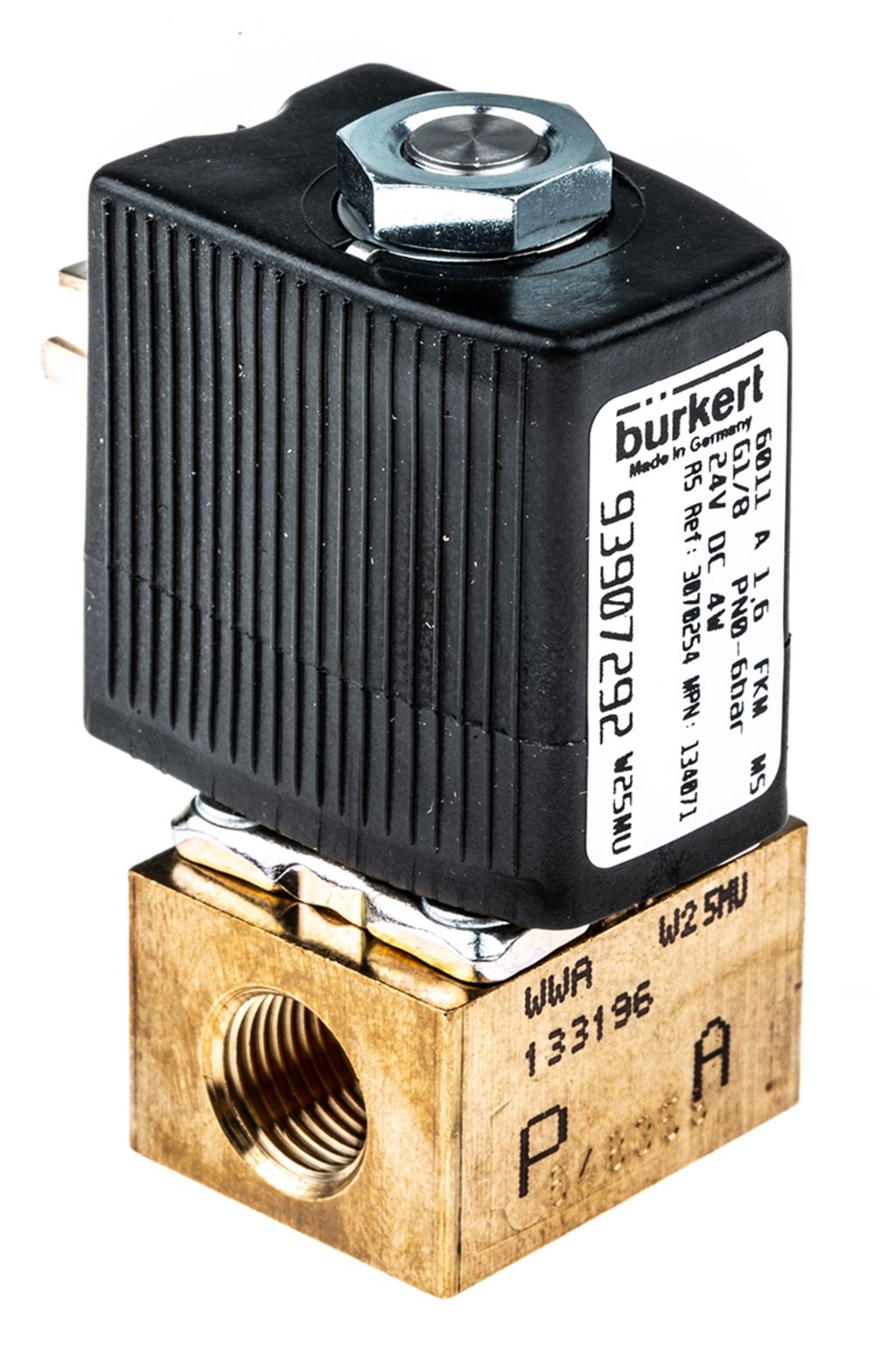 Burkert Solenoid Valve 134071, 2 port(s) , NC, 24 V dc, 1/8in - RS ...