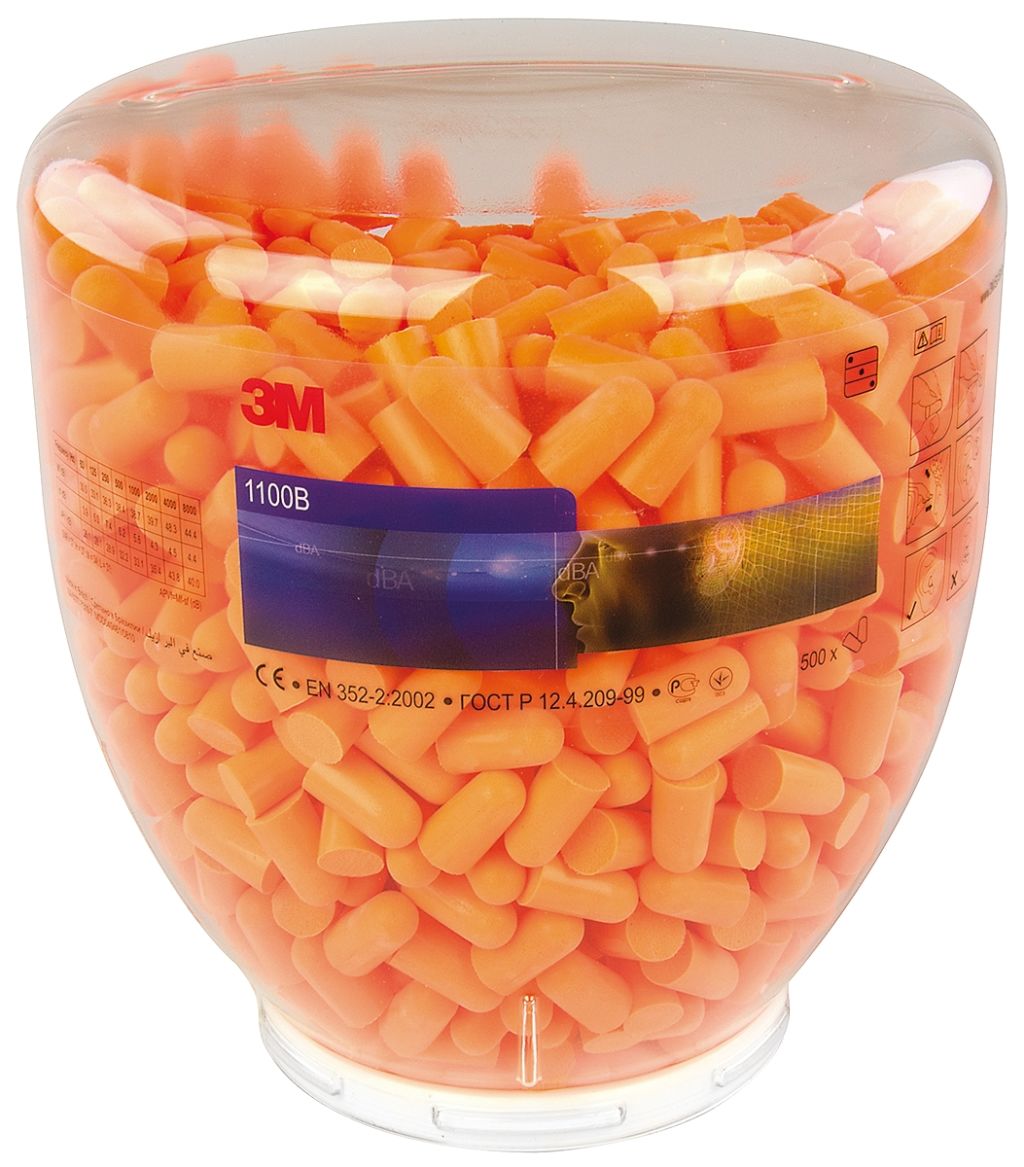 3M 1100 Ear Plugs, Uncorded, 37 dB Noise Rating, PU Foam, Orange