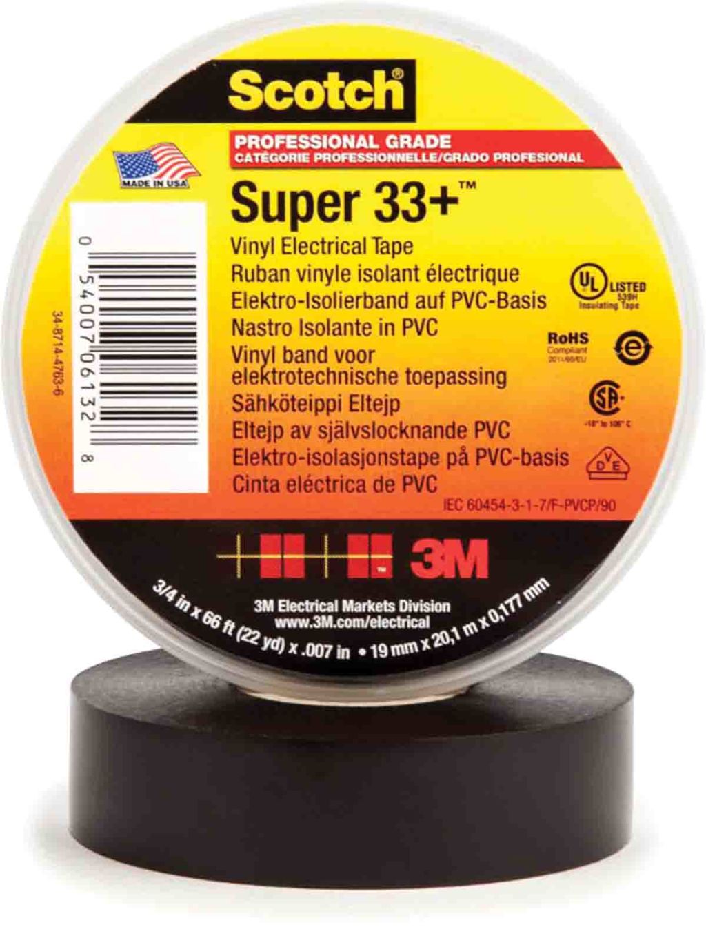 3M Scotch Super 33+ Black PVC Electrical Tape, 19mm x 6m RS