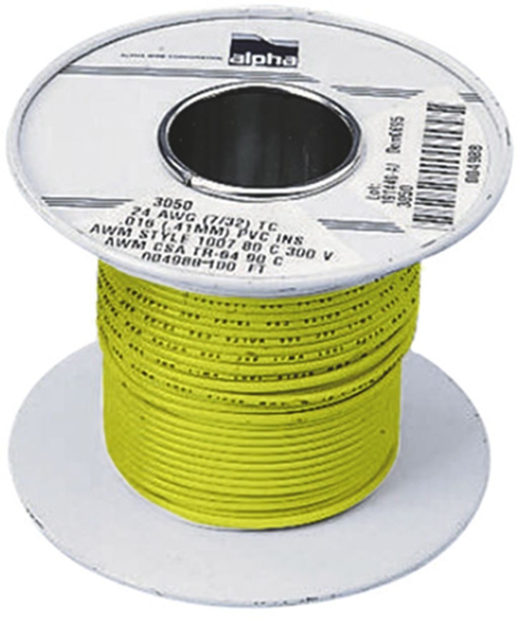 Alpha Wire Yellow 1.32 mm² Hook Up Wire, 16 AWG, 26/0.25 mm, 305m - RS ...