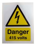 Product image for RS PRO Black/White/Yellow Vinyl Safety Labels, Danger 415 Volts-Text 200 mm x 150mm