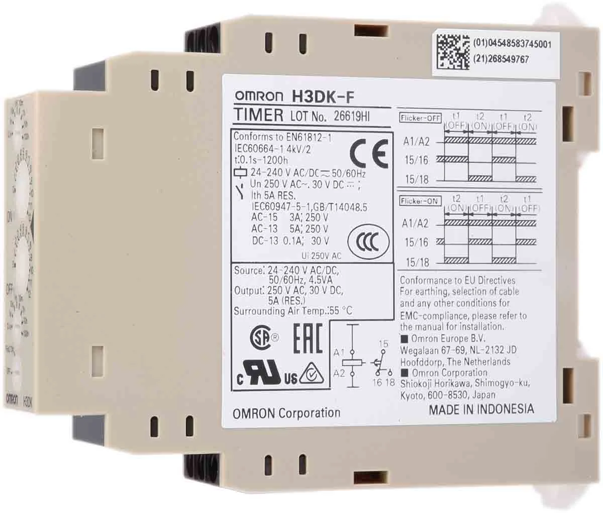 Product image for SPDT Twin On/Off Delay Timer,24-240V