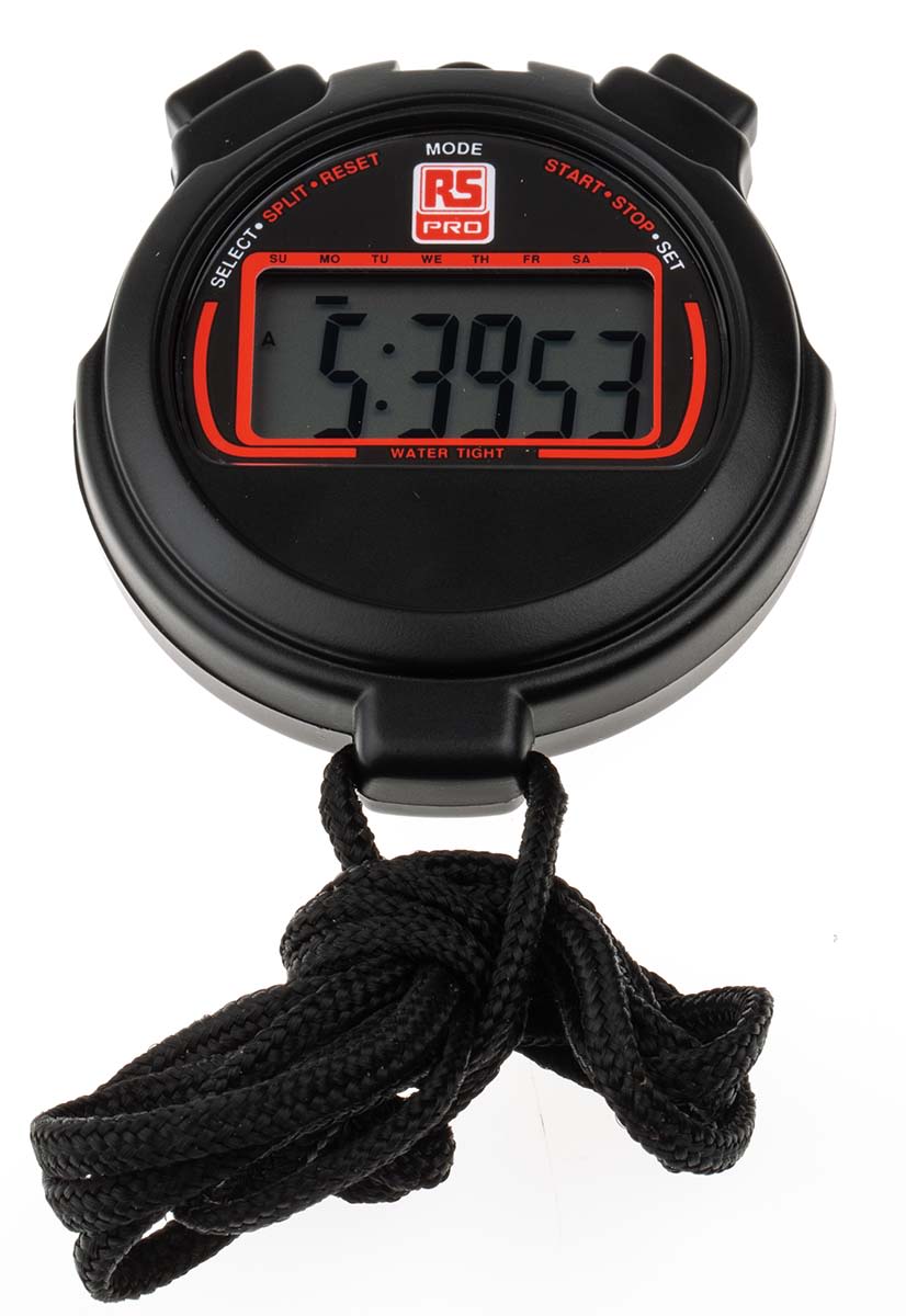 RS PRO Black Digital Pocket Stopwatch 24 h 40 min 1 s, With RS Calibration