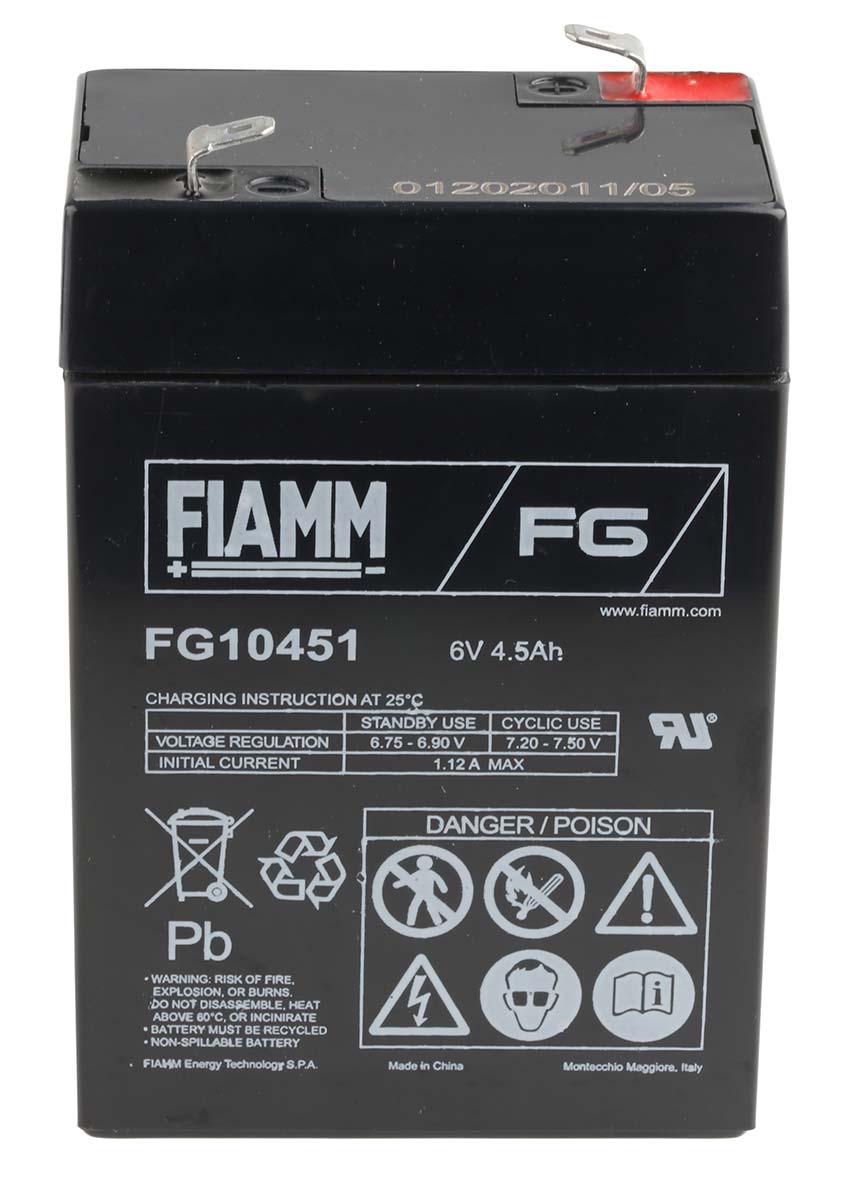 Fiamm 6V FG10451 Sealed Lead Acid Battery - 4.5Ah