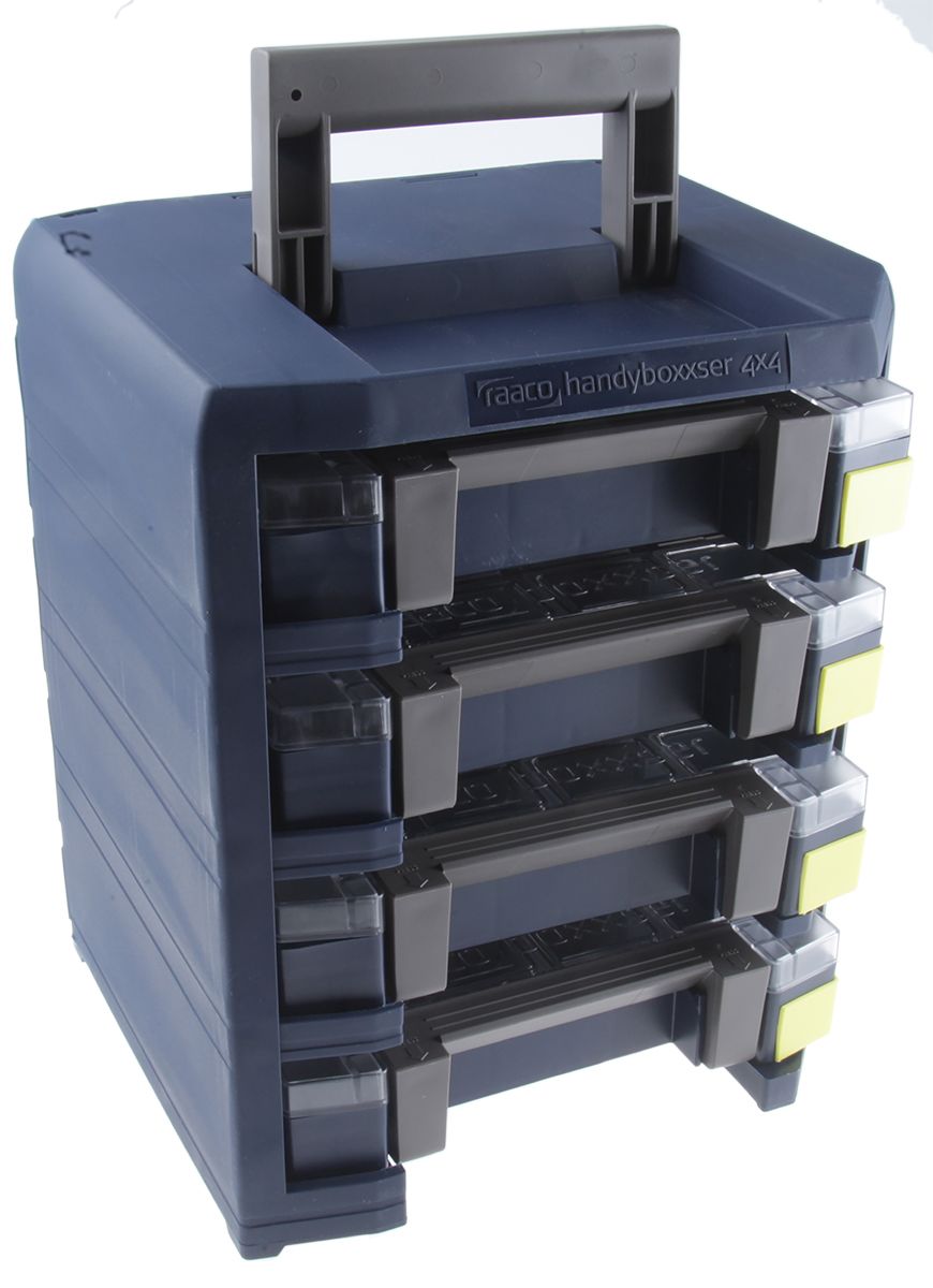 Raaco 4 Cell Blue Compartment Box, 342mm x 290mm x 247mm - RS 