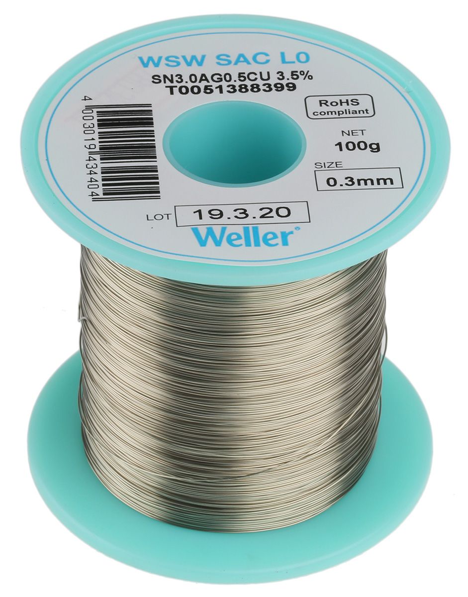 T0051388399 | WSW SAC L0 solder wire 0.3mm, 100g Sn3.0Ag0.5Cu