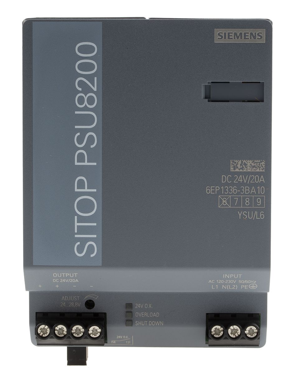 Siemens SITOP PSU8200 Switch Mode DIN Rail Power Supply 85 → 275V ac Input,  24V dc Output, 20A 480W