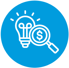 The image is an icon representing the concept of "idea generation and financial exploration" or "monetizing an idea". 
