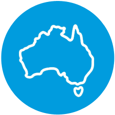 The image displays a blue circle containing a white outline of the Australian