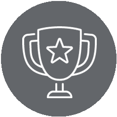 The image displays a line art icon of a trophy indicating a win, accomplishment, or recognition