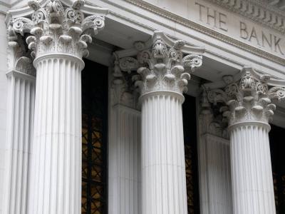 marble columns on the facade of a bank