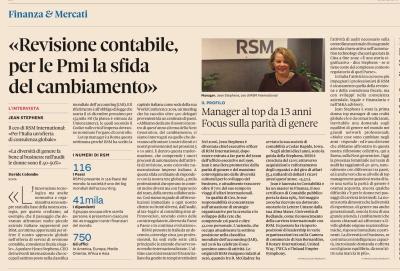 Jean Stephens, CEO of RSM International and first woman at the top of a global network of business services for the past 13 years, was interviewed by Il Sole 24 Ore at the RSM World Conference 2019 which was held in Rome from 11 to 15 November 2019.