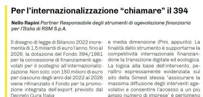 Per l’internazionalizzazione “chiamare” il 394 