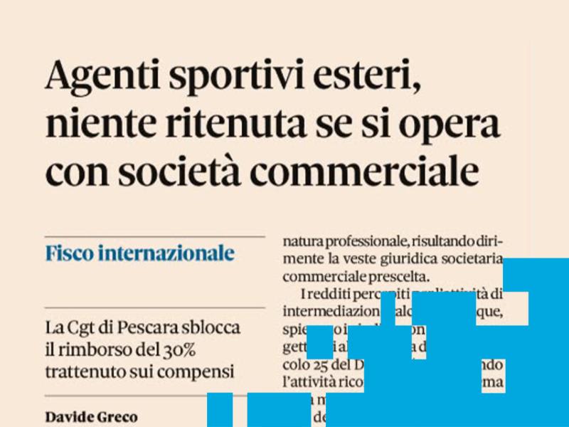 Agenti sportivi esteri, niente ritenuta se si opera con società commerciale