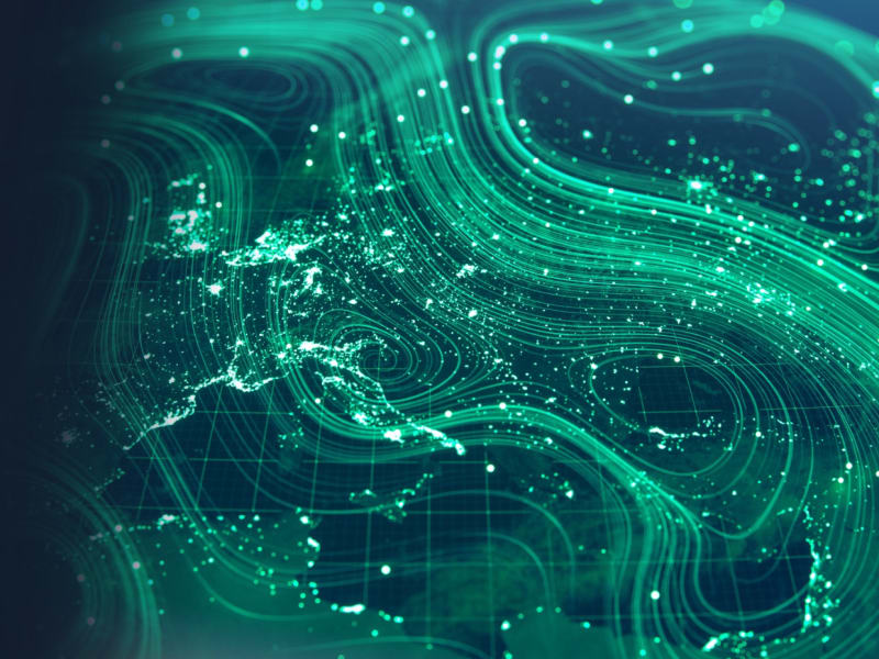 Digital network and data flows across Europe representing cyber governance, cybersecurity risk management and digital operational resilience