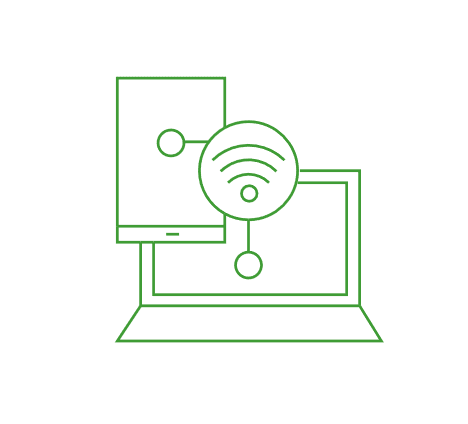 A green computer icon