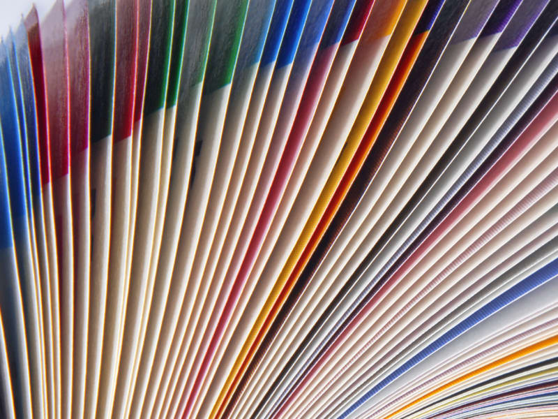 Close up of colorful documents