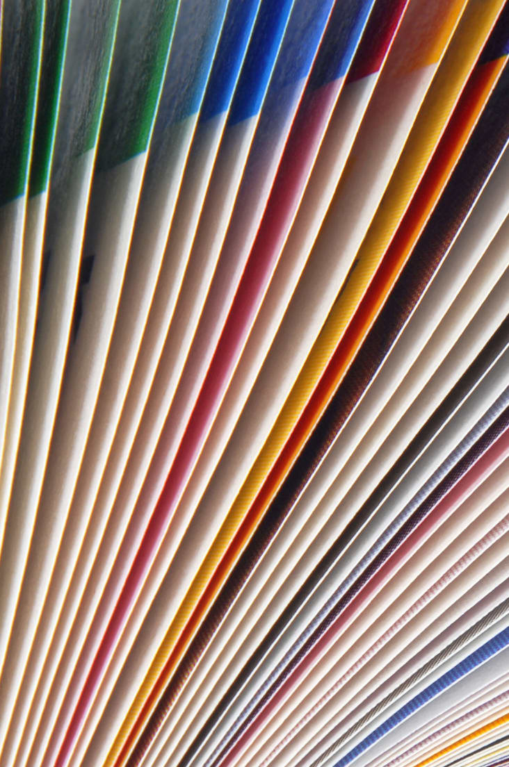 Close up of colorful documents