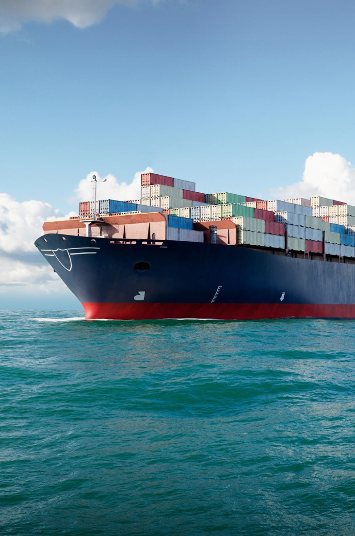 Container ship on a calm sea