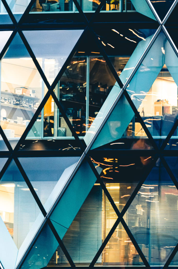 Close-up of the windows of a large corporate building