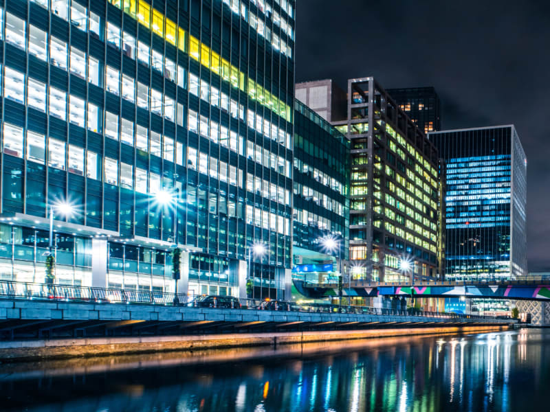 Canary Wharf district at night, London, united Kingdom